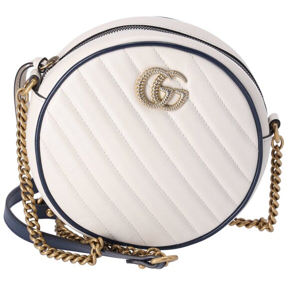 GUCCI GG Marmont Round Shoulder Bag 550154 White Navy Leather - Picture 1 of 7